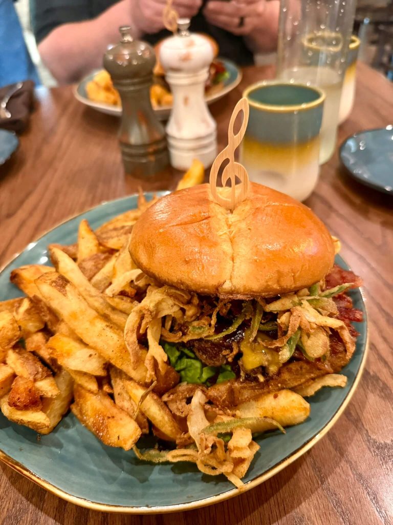 Cherry Coke BBQ Burger with fries Reba's Place